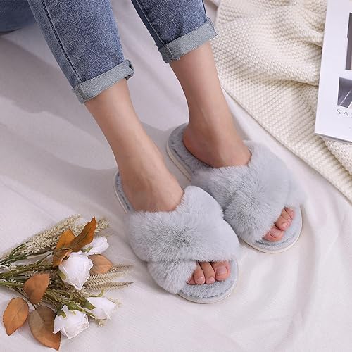 Women's Fuzzy Slippers, House Slippers, Open Toe Slippers Women's Fuzzy Slippers, House Slippers, Open Toe Slippers